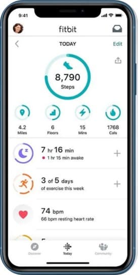 Fitbit Mobile App screenshot explaining basic functions of smart watch compared with garmin venu 